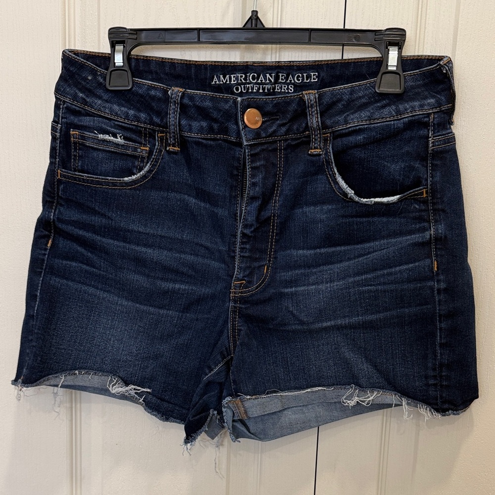 American Eagle Outfitters Dark Indigo Frayed Denim Shorts